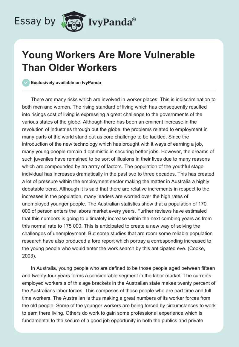 Young Workers Are More Vulnerable Than Older Workers. Page 1