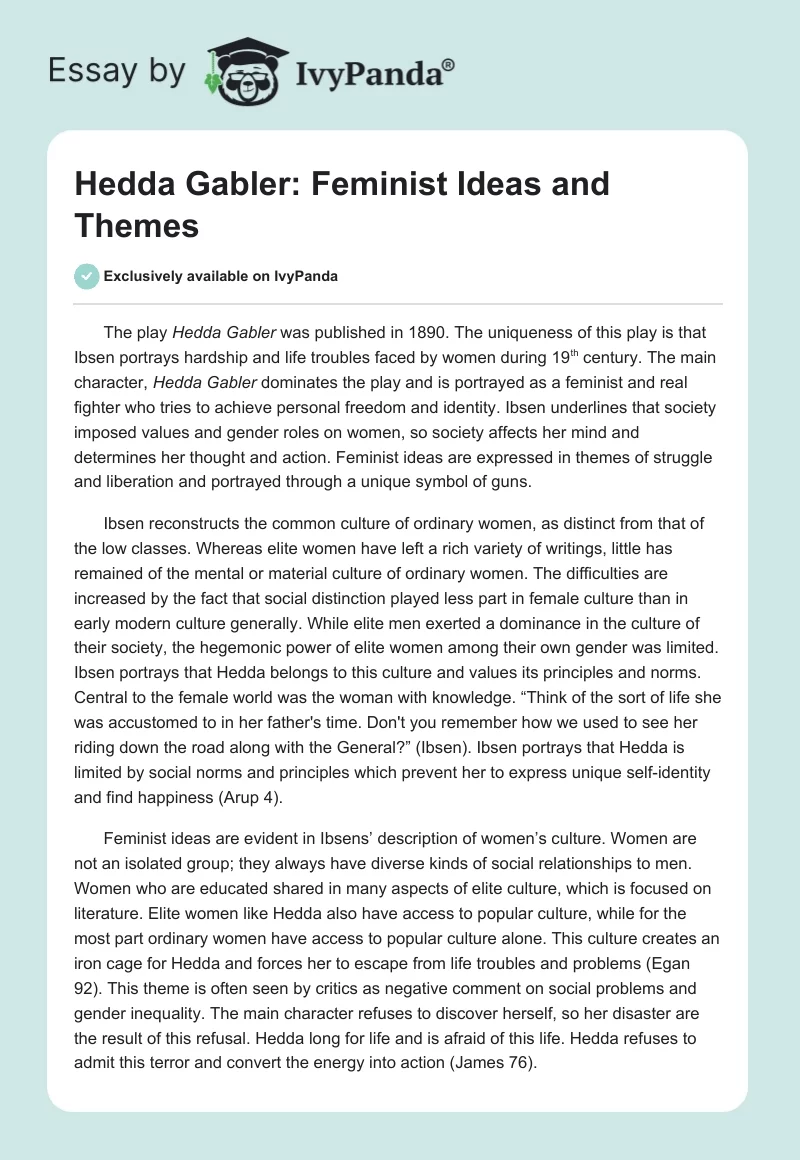 Hedda Gabler: Feminist Ideas and Themes. Page 1