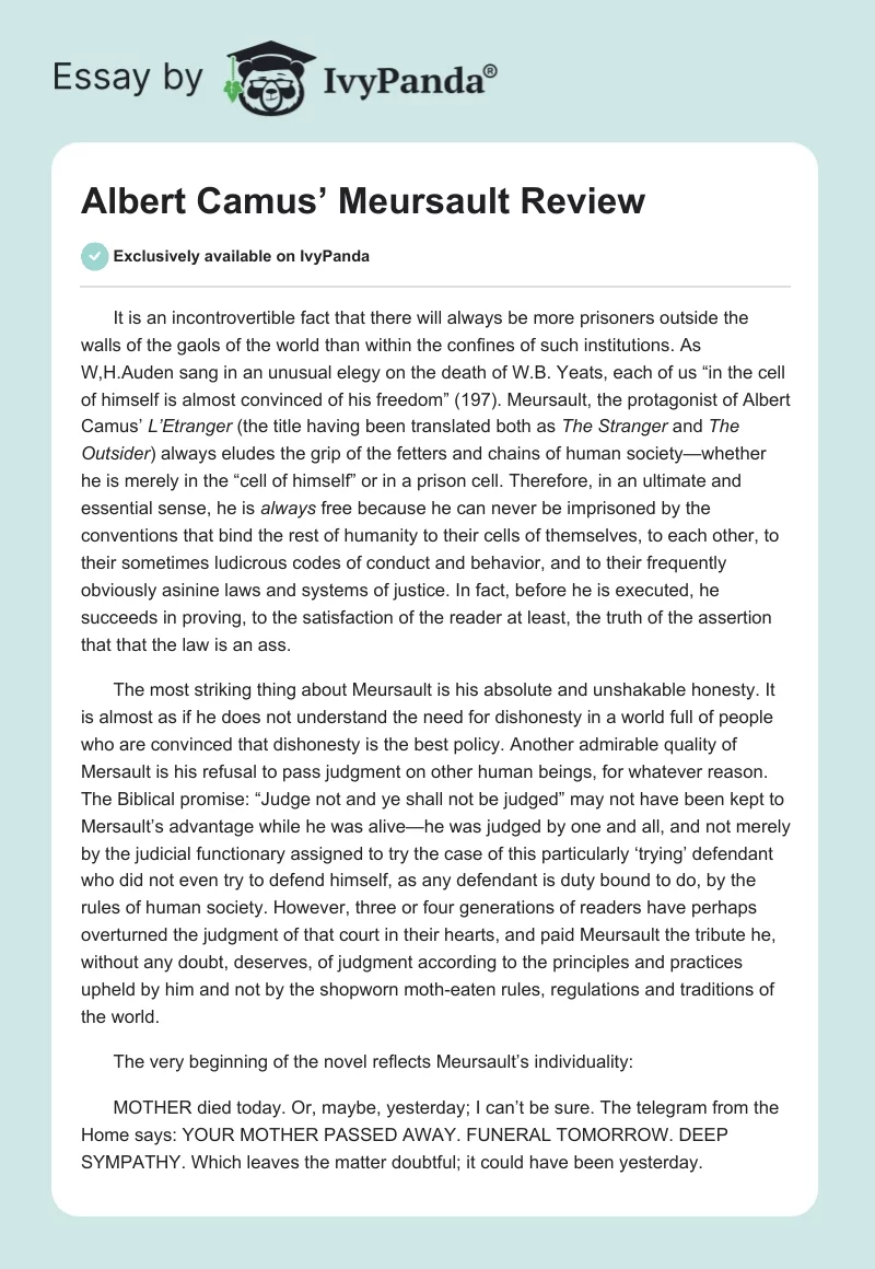 Albert Camus’ Meursault Review. Page 1