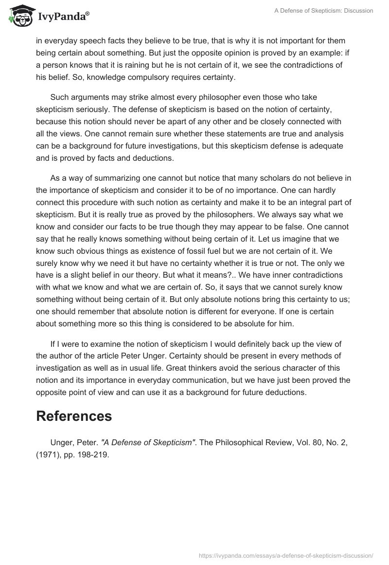 A Defense of Skepticism: Discussion. Page 2