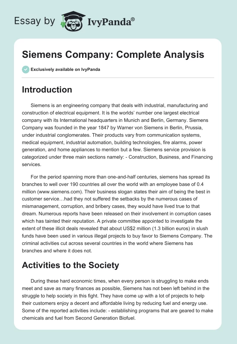 Siemens Company: Complete Analysis. Page 1