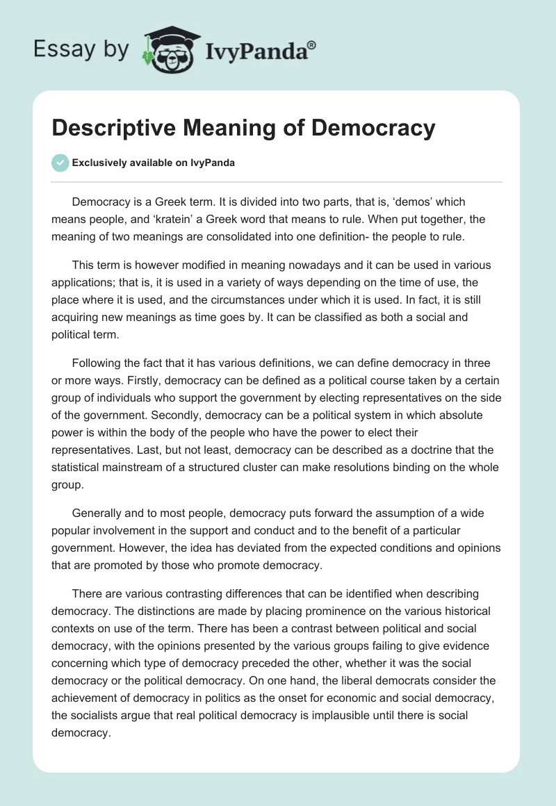 Descriptive Meaning of Democracy. Page 1