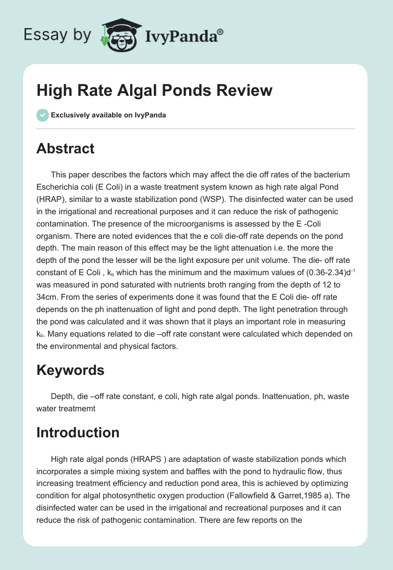 High Rate Algal Ponds Review. Page 1