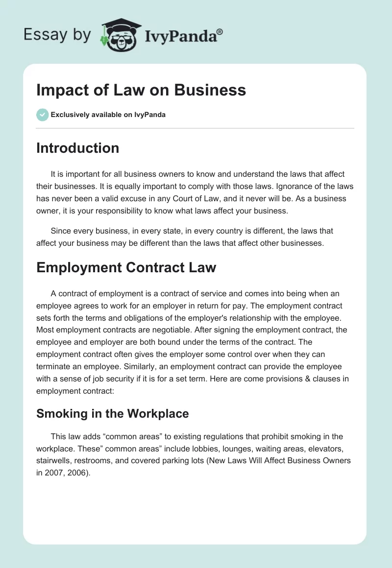 Impact of Law on Business. Page 1