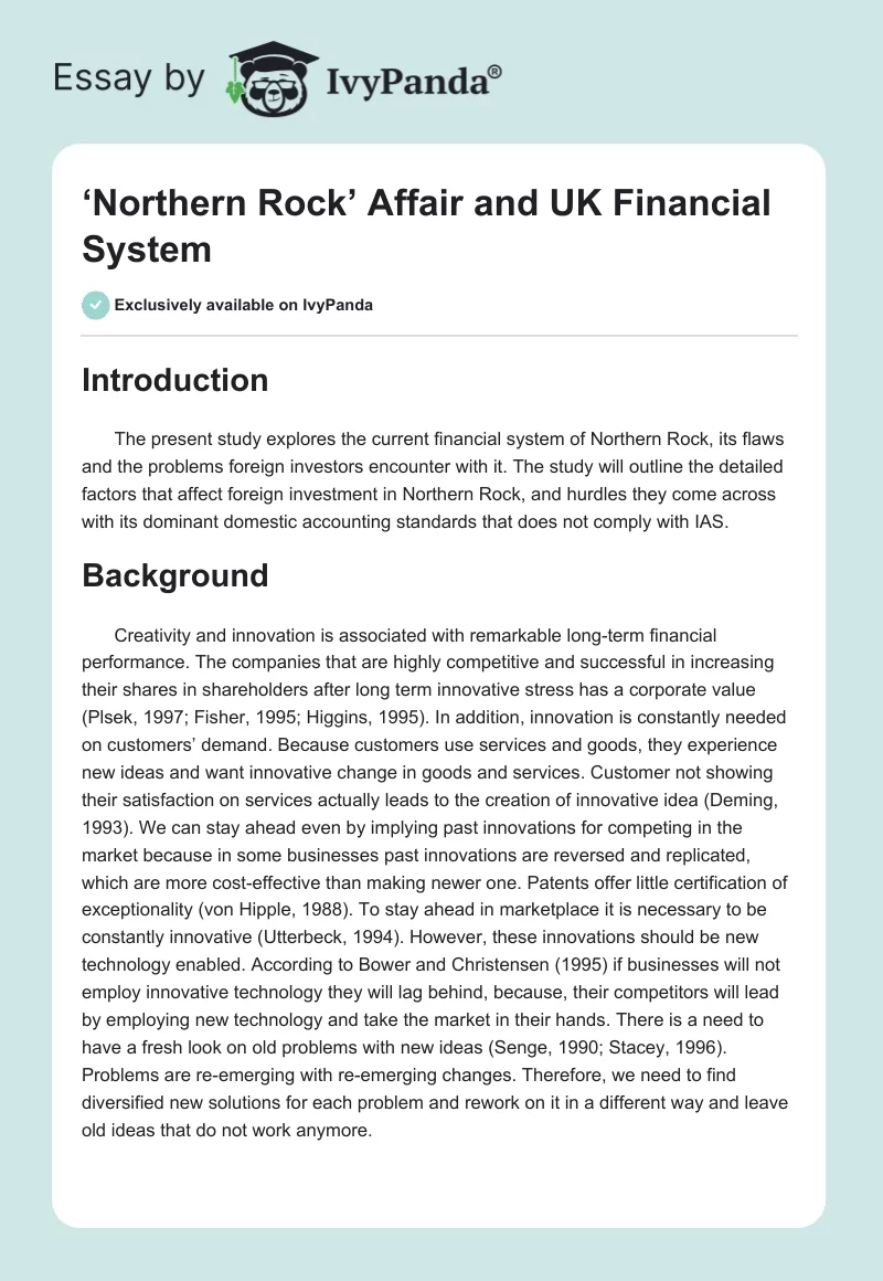 ‘Northern Rock’ Affair and UK Financial System. Page 1