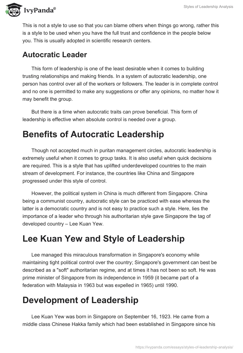 Styles of Leadership Analysis. Page 2