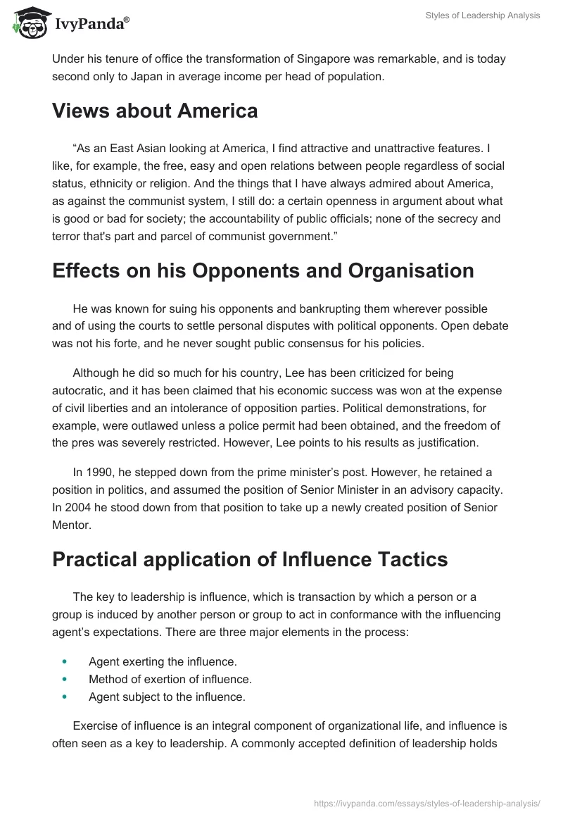 Styles of Leadership Analysis. Page 5