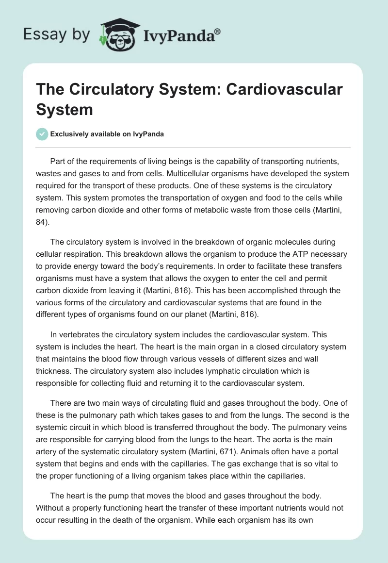 The Circulatory System: Cardiovascular System. Page 1