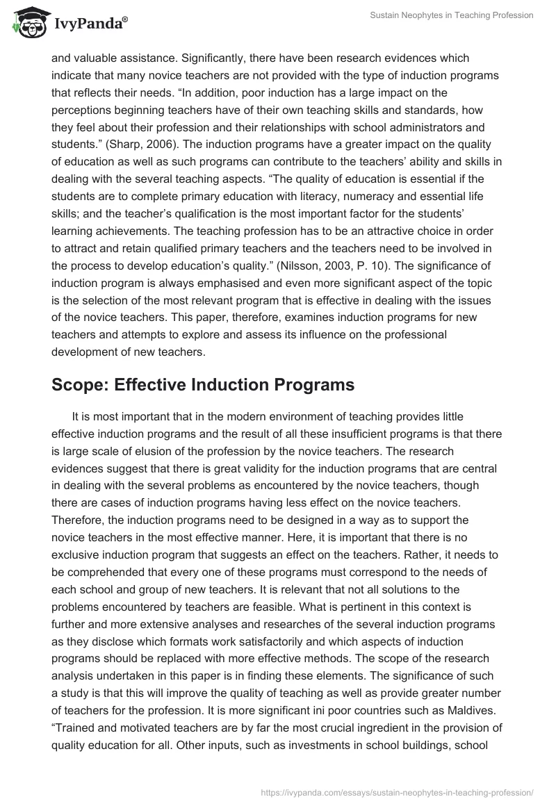 Sustain Neophytes in Teaching Profession. Page 2