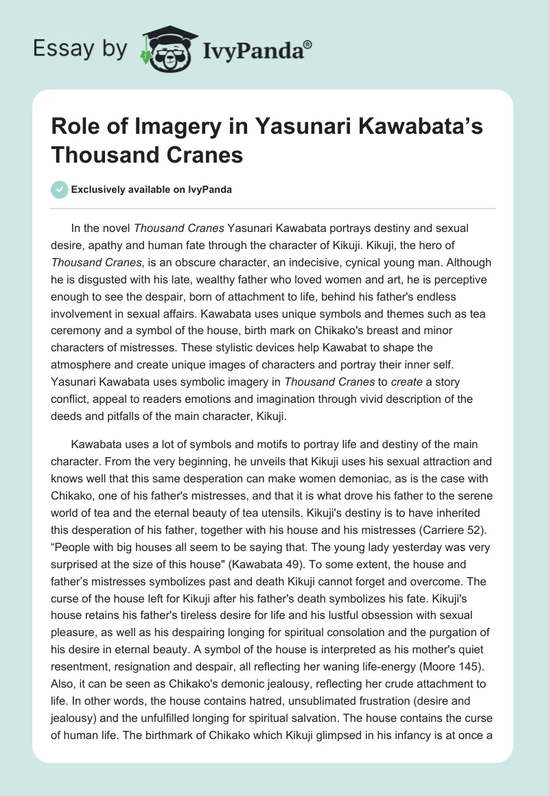 Role of Imagery in Yasunari Kawabata’s Thousand Cranes. Page 1