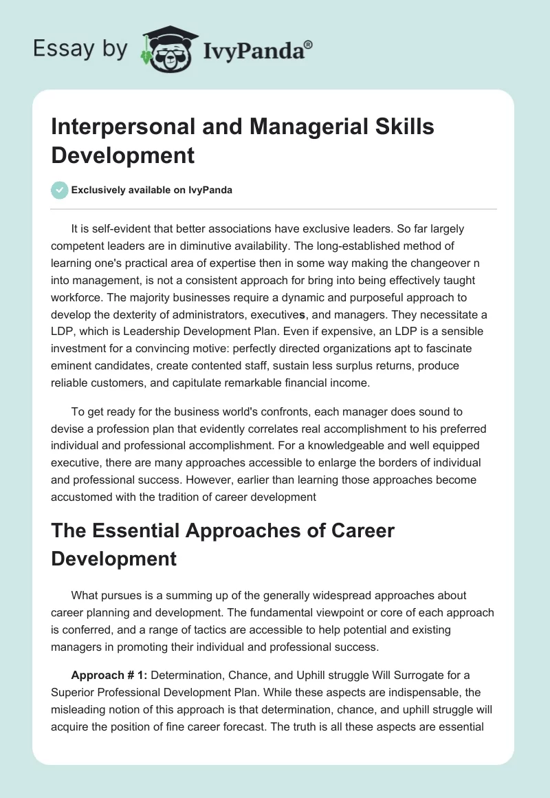 Interpersonal and Managerial Skills Development. Page 1