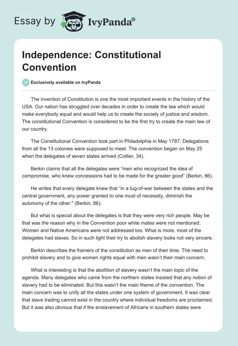 Independence: Constitutional Convention. Page 1
