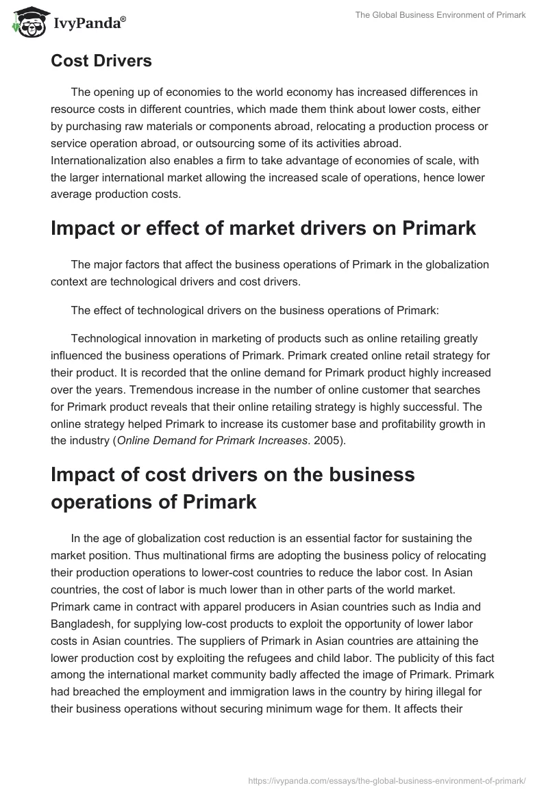 The Global Business Environment of Primark. Page 3