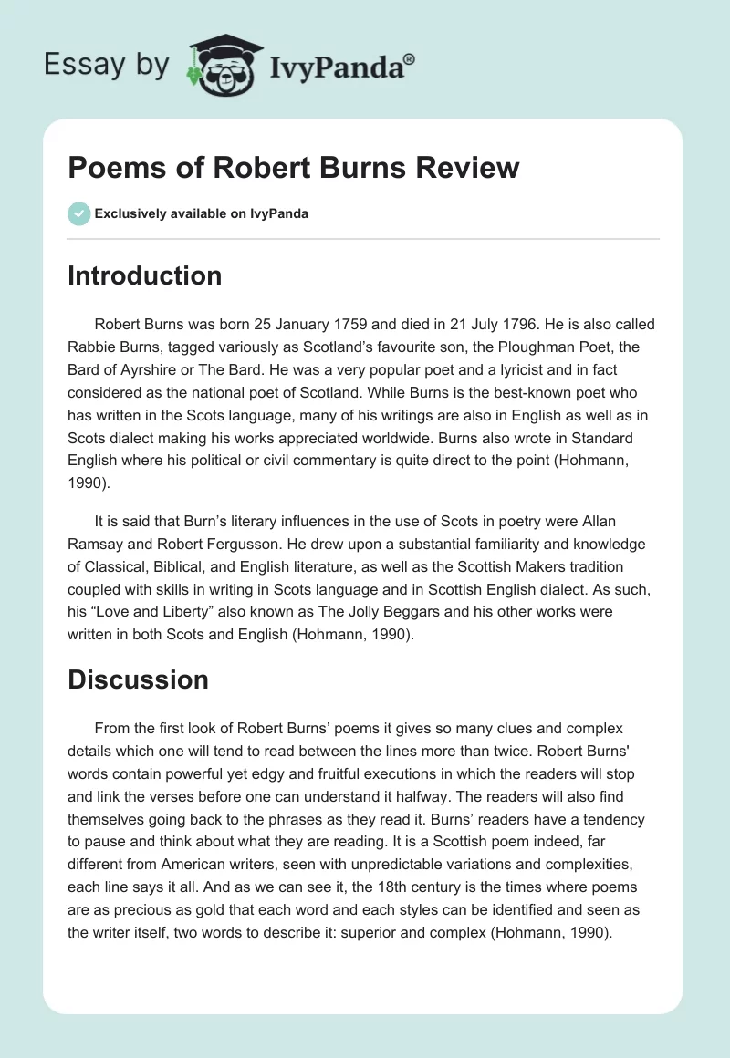 Poems of Robert Burns Review. Page 1