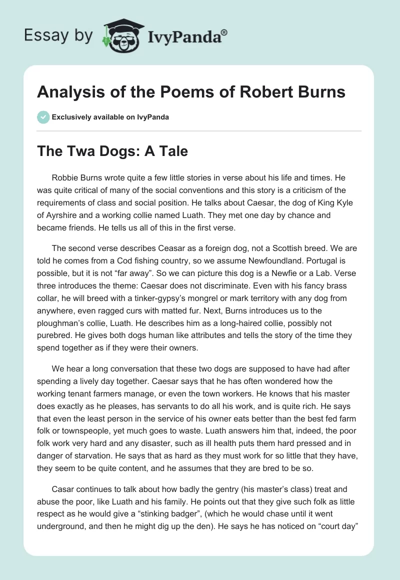Analysis of the Poems of Robert Burns. Page 1