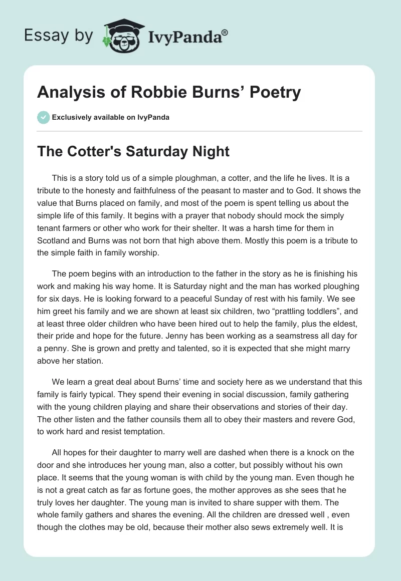 Analysis of Robbie Burns’ Poetry. Page 1