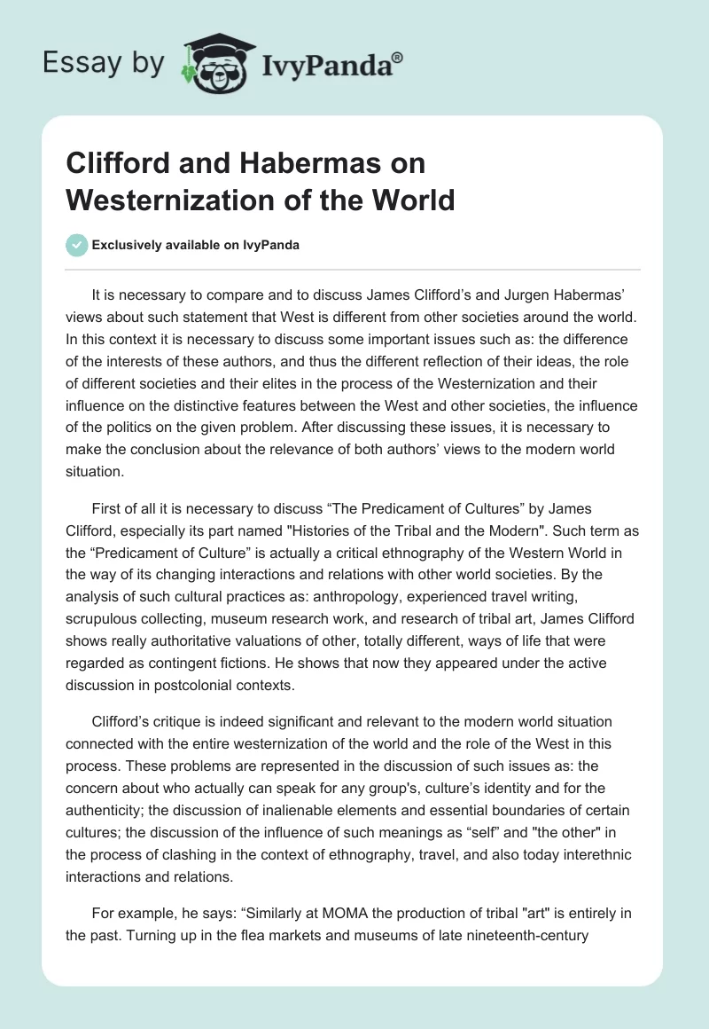 Clifford and Habermas on Westernization of the World. Page 1