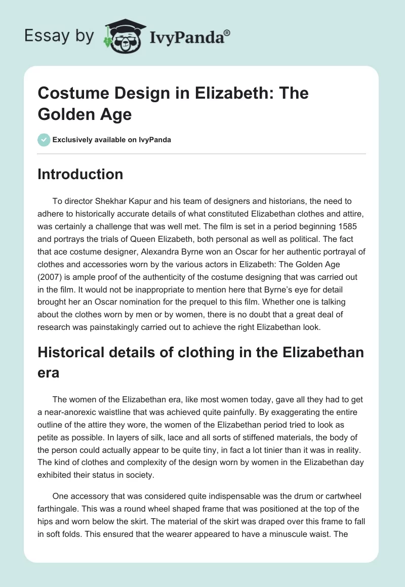 Costume Design in Elizabeth: The Golden Age. Page 1