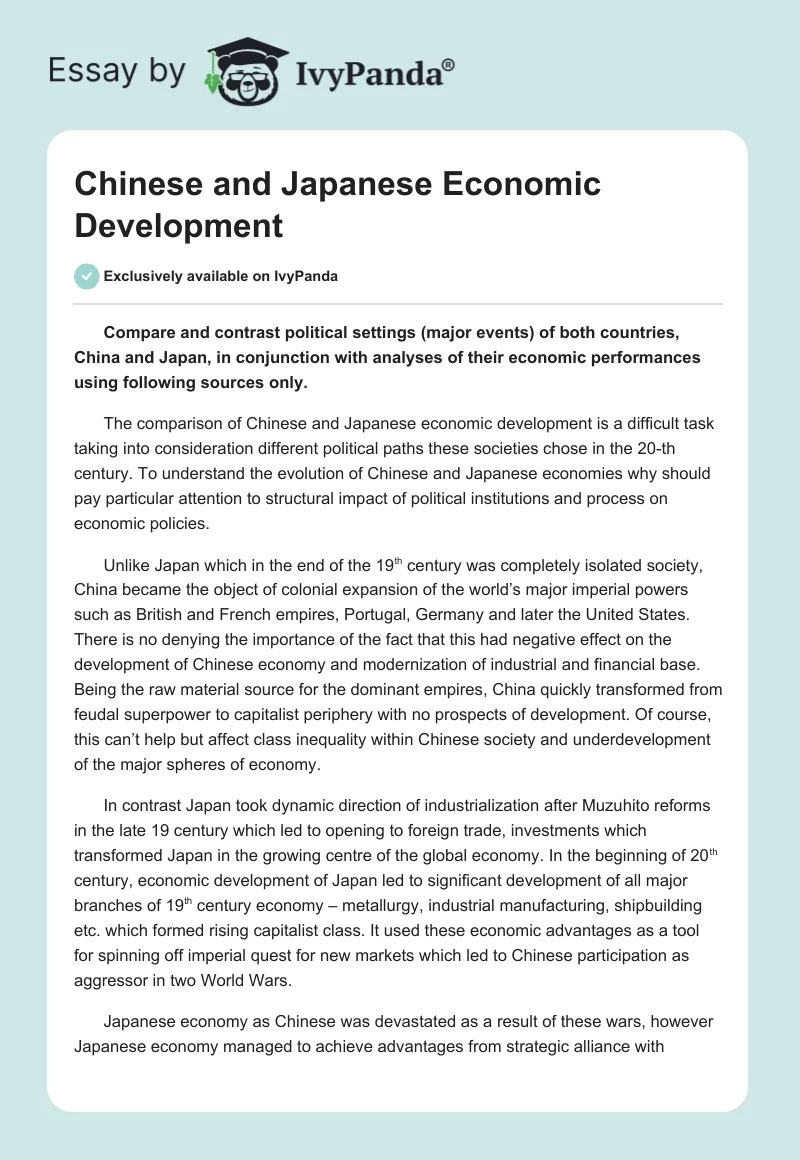 Chinese and Japanese Economic Development. Page 1