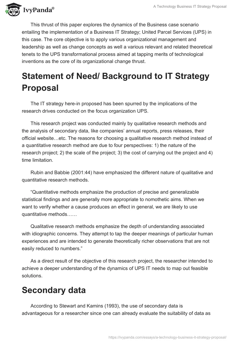 A Technology Business IT Strategy Proposal. Page 2