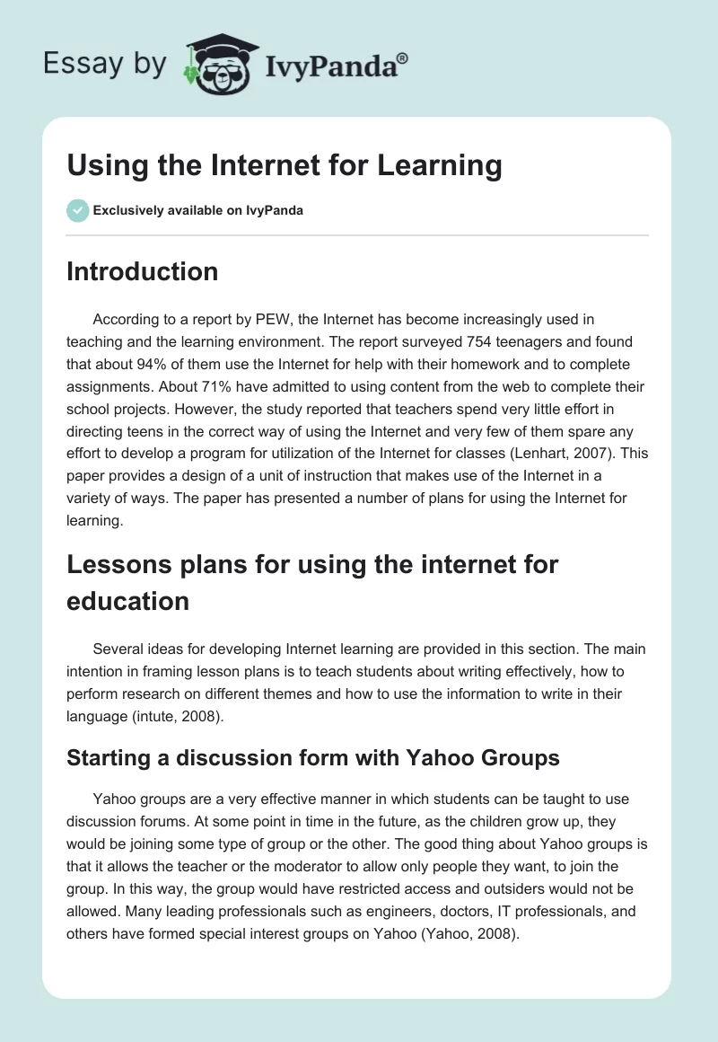 Using the Internet for Learning. Page 1