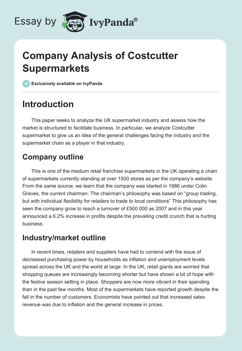Company Analysis of Costcutter Supermarkets. Page 1