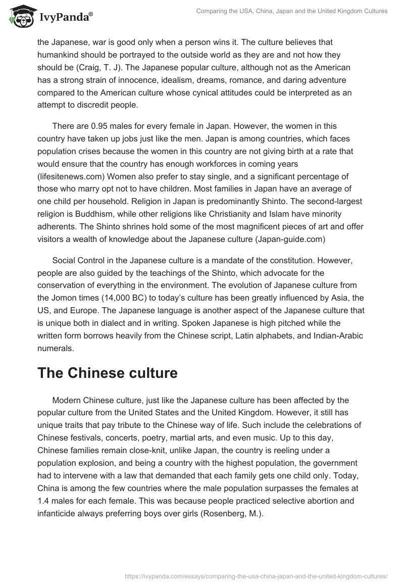 Comparing the USA, China, Japan and the United Kingdom Cultures. Page 3