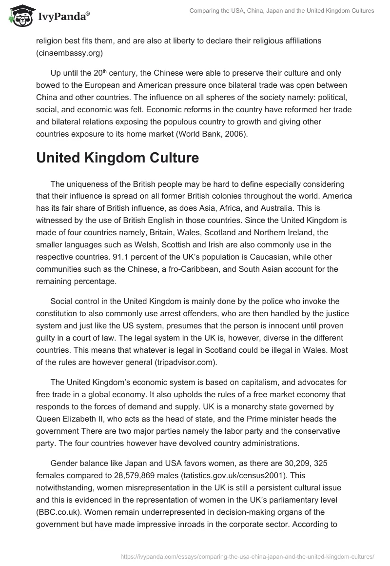 Comparing the USA, China, Japan and the United Kingdom Cultures. Page 5