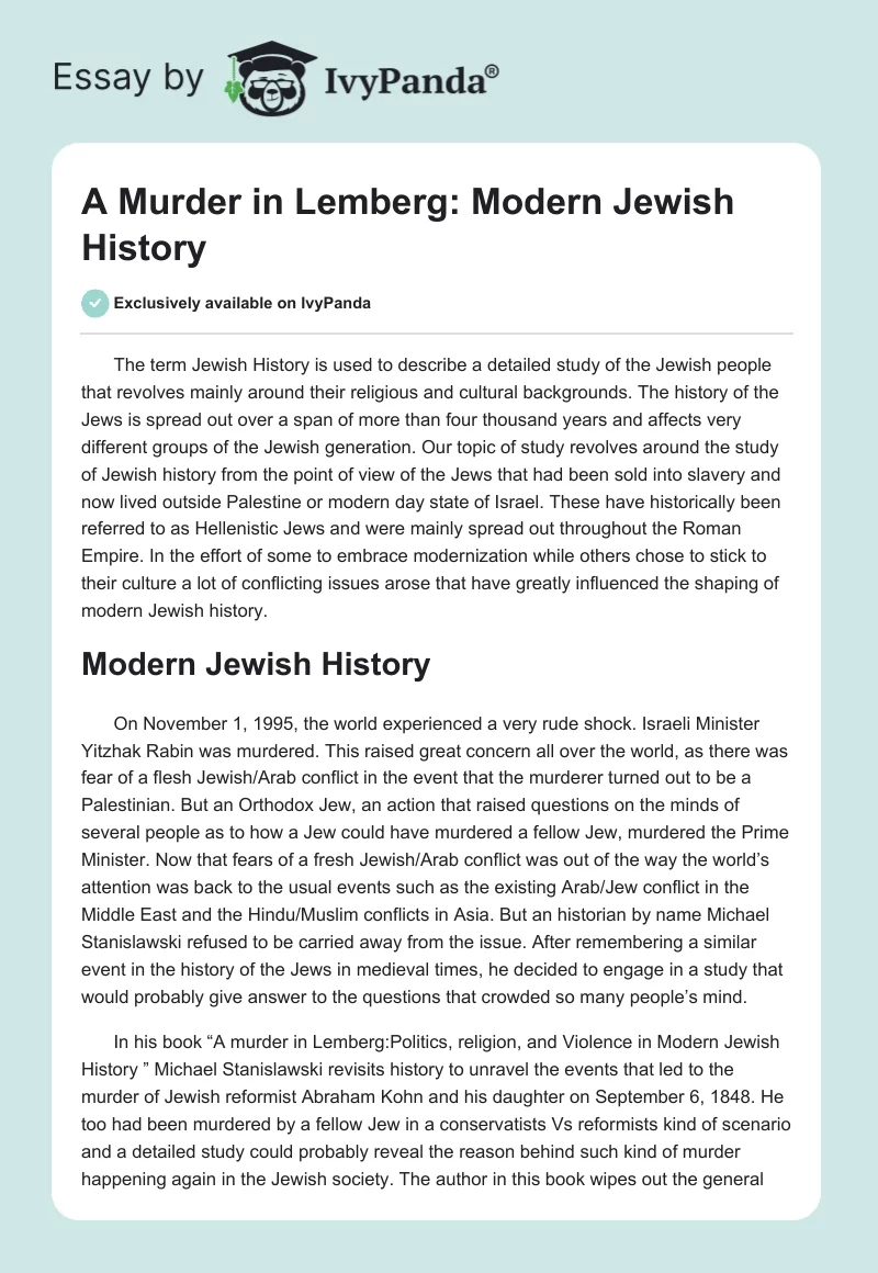 A Murder in Lemberg: Modern Jewish History. Page 1