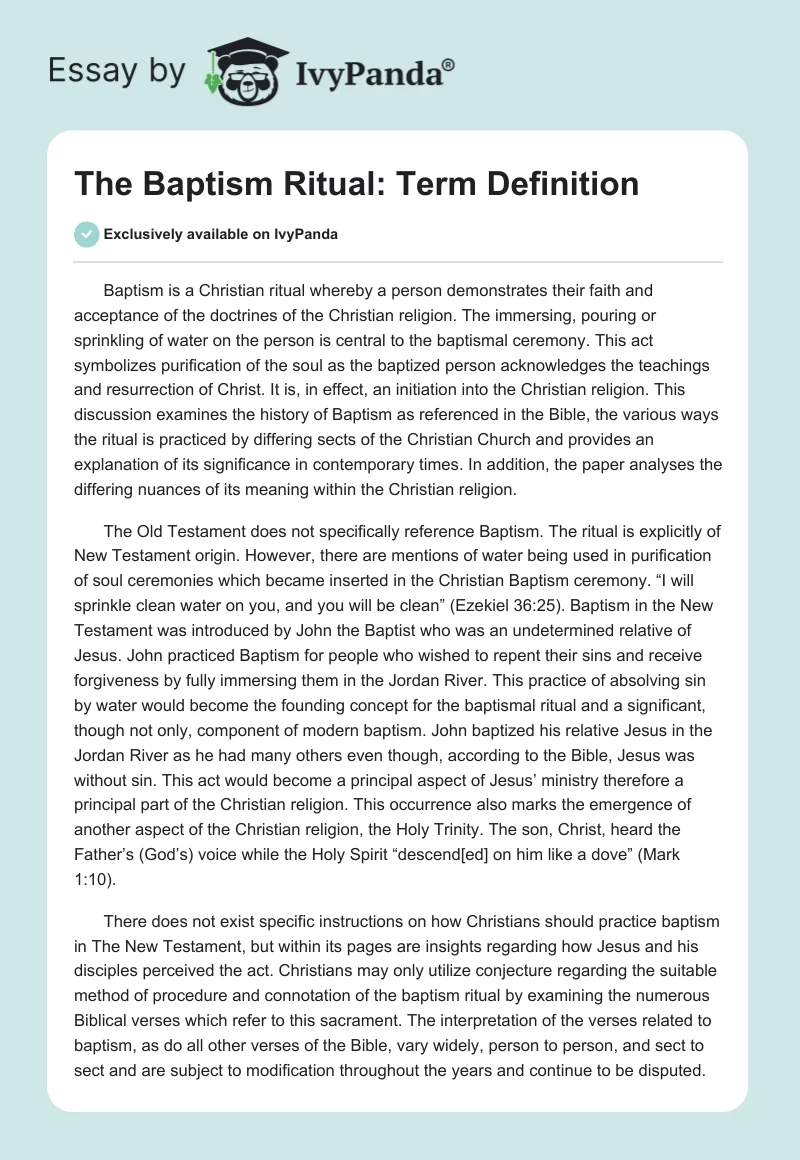 The Baptism Ritual: Term Definition. Page 1
