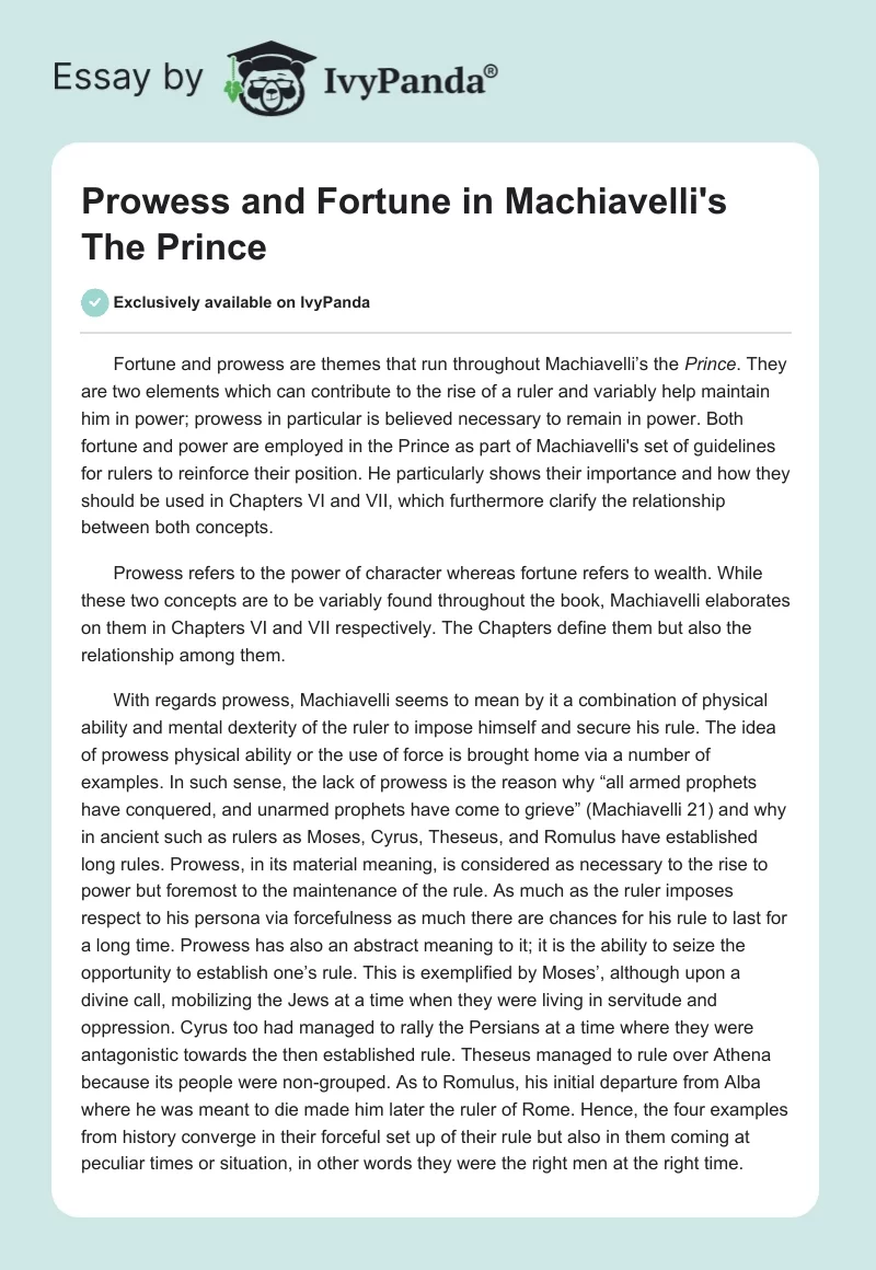 Prowess and Fortune in Machiavelli's "The Prince". Page 1