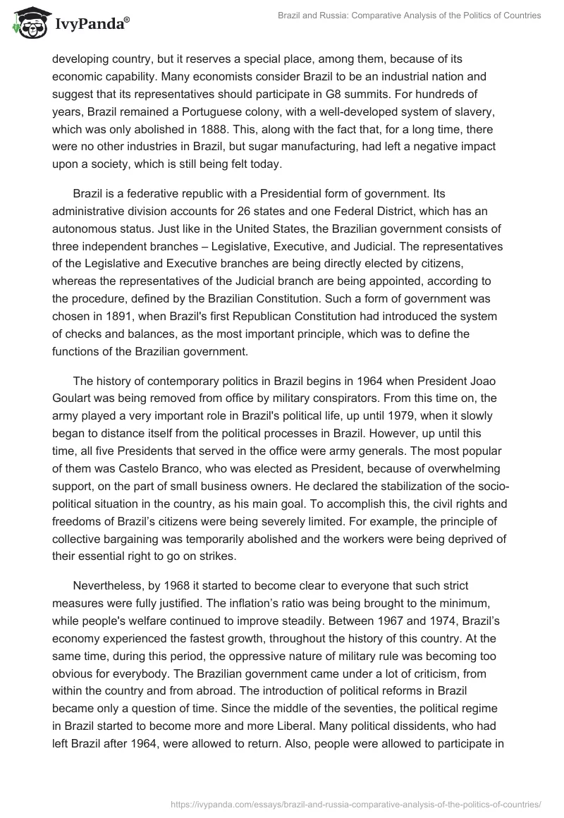 Brazil and Russia: Comparative Analysis of the Politics of Countries. Page 2