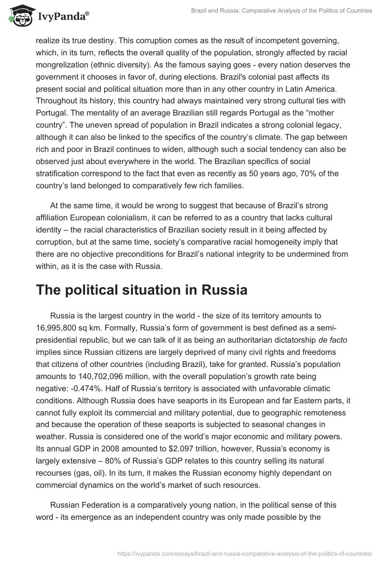 Brazil and Russia: Comparative Analysis of the Politics of Countries. Page 5