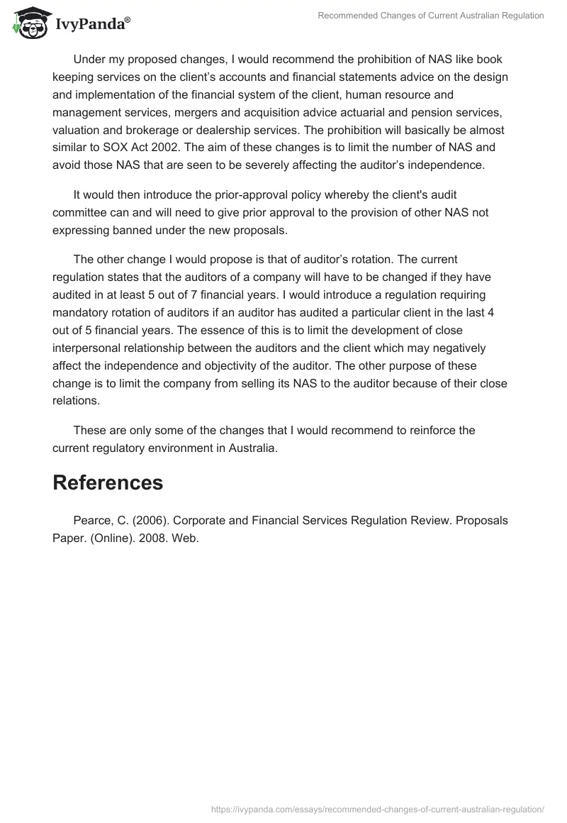 Recommended Changes of Current Australian Regulation. Page 2