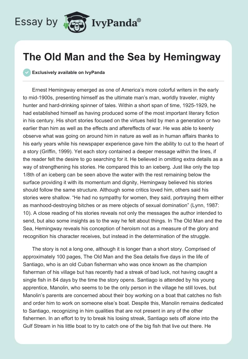 The Old Man and the Sea by Hemingway. Page 1