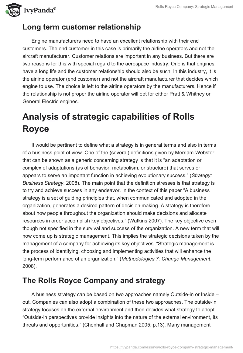 Rolls Royce Company: Strategic Management. Page 4
