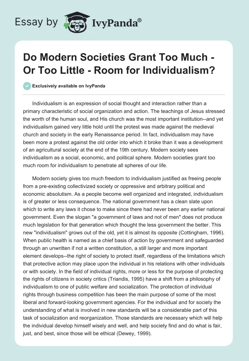 Do Modern Societies Grant Too Much - Or Too Little - Room for Individualism?. Page 1