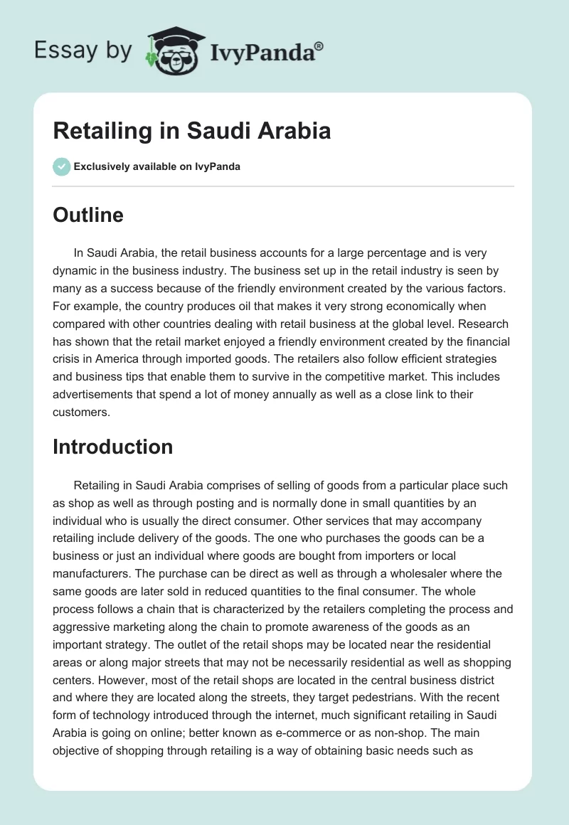 Retailing in Saudi Arabia. Page 1