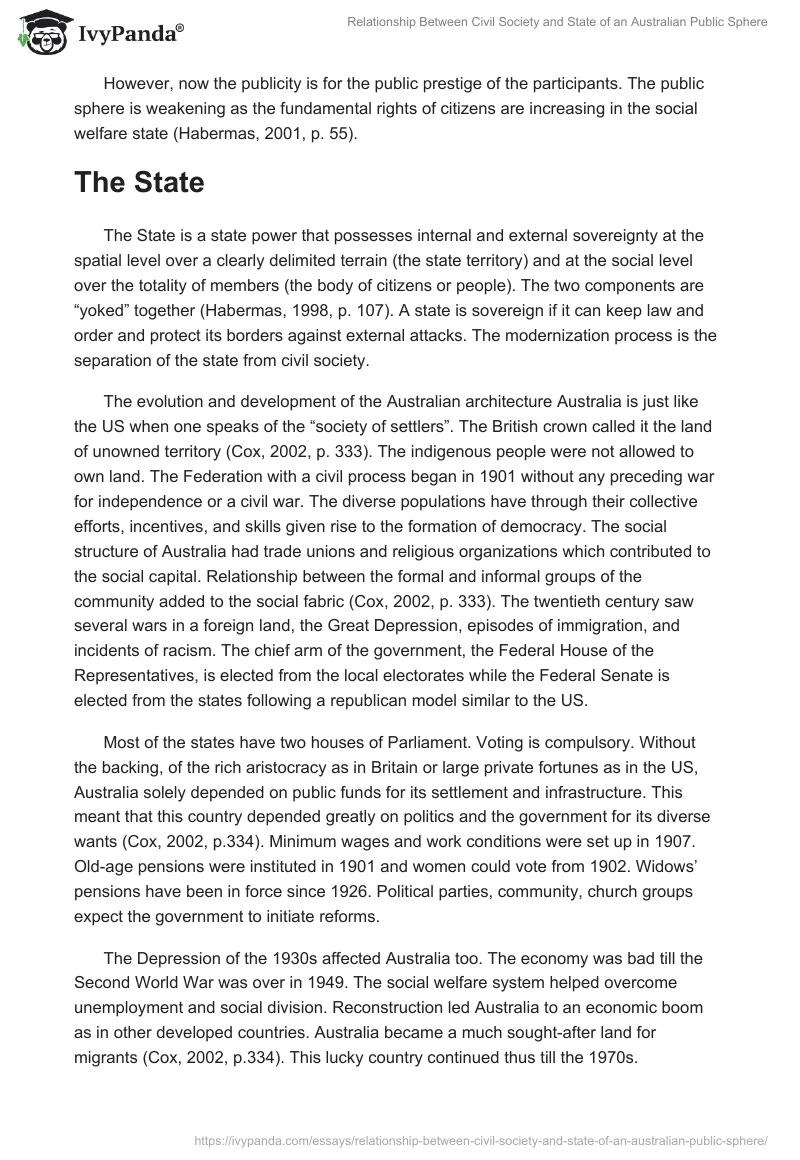 Relationship Between Civil Society and State of an Australian Public Sphere. Page 2