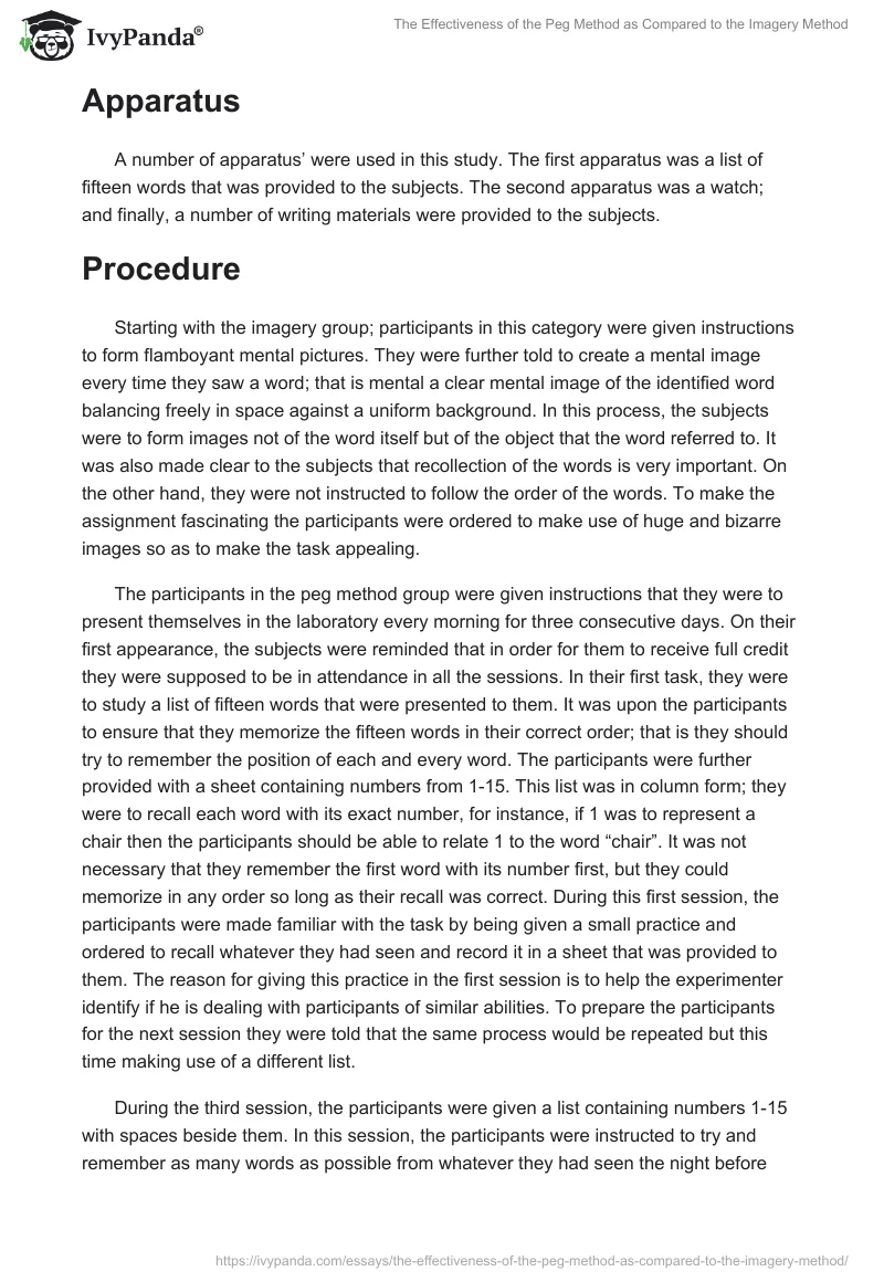 The Effectiveness of the Peg Method as Compared to the Imagery Method. Page 3