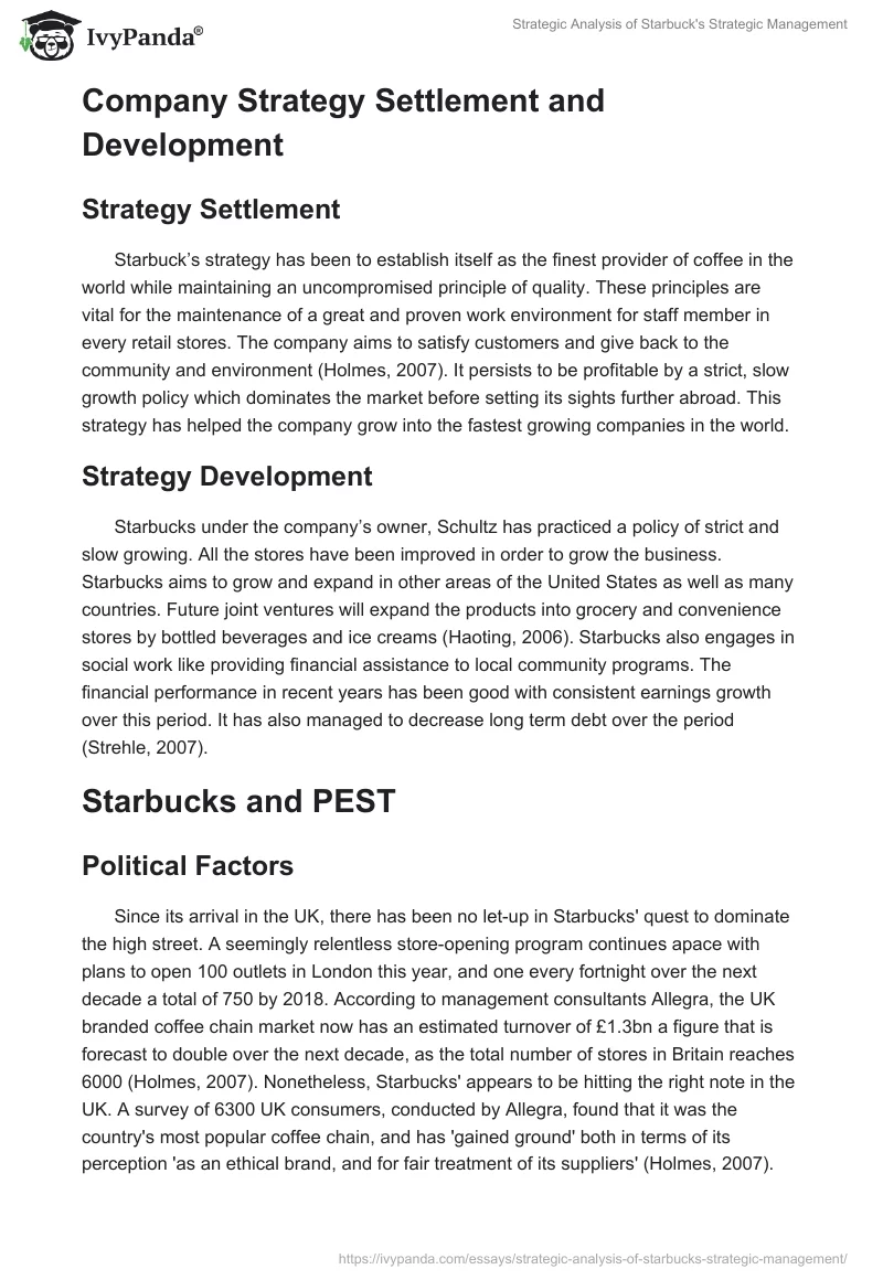 Strategic Analysis of Starbuck's Strategic Management. Page 2