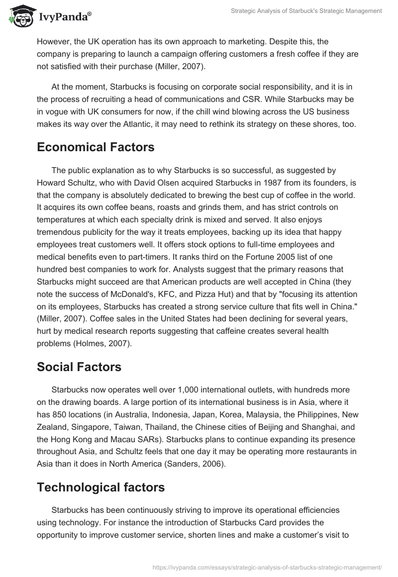 Strategic Analysis of Starbuck's Strategic Management. Page 3
