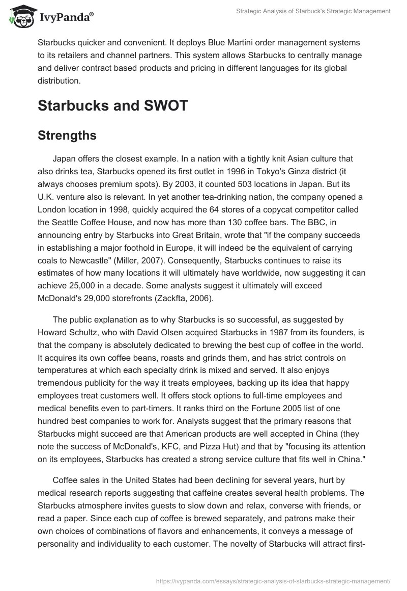 Strategic Analysis of Starbuck's Strategic Management. Page 4
