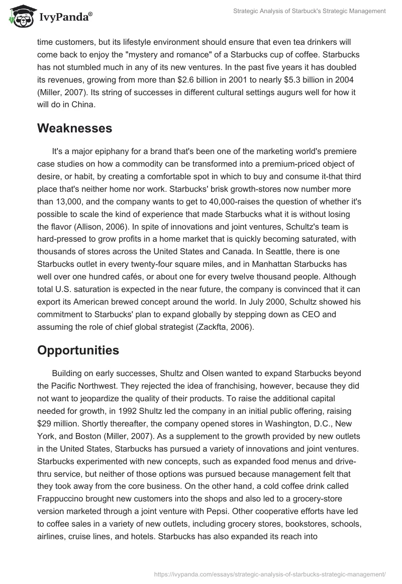 Strategic Analysis of Starbuck's Strategic Management. Page 5