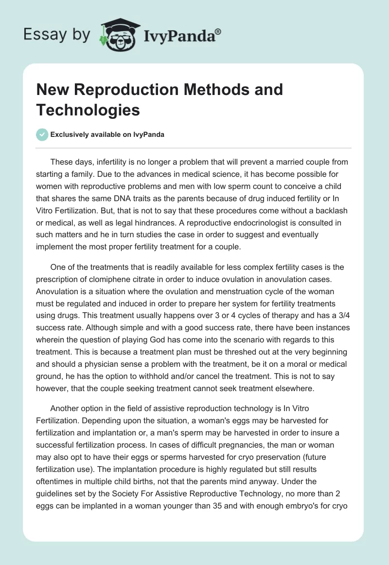 New Reproduction Methods and Technologies. Page 1