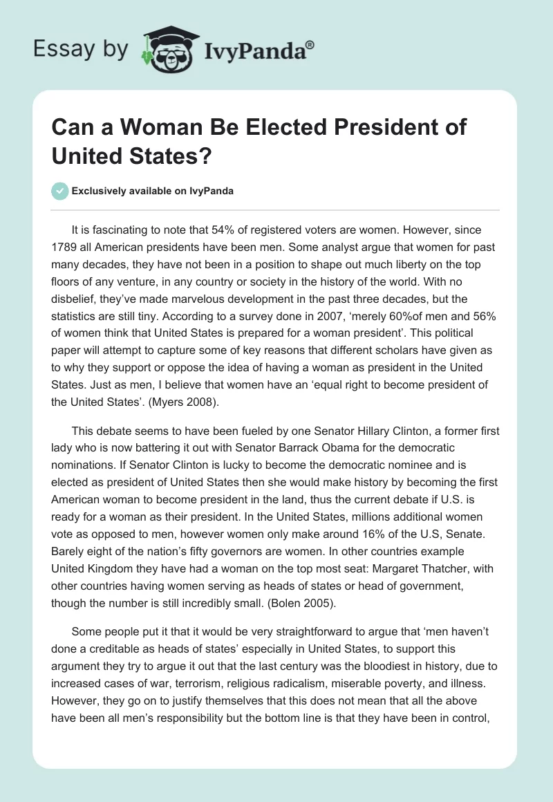 Can a Woman Be Elected President of United States?. Page 1