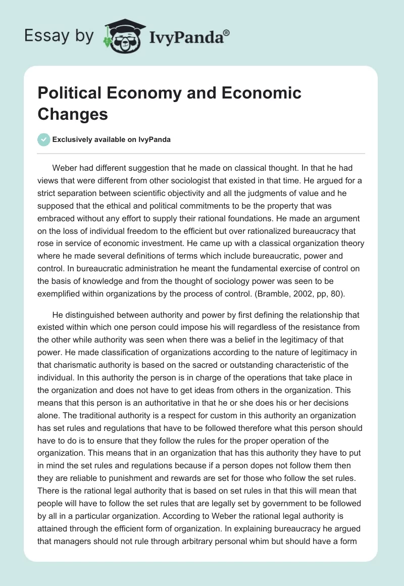Political Economy and Economic Changes. Page 1