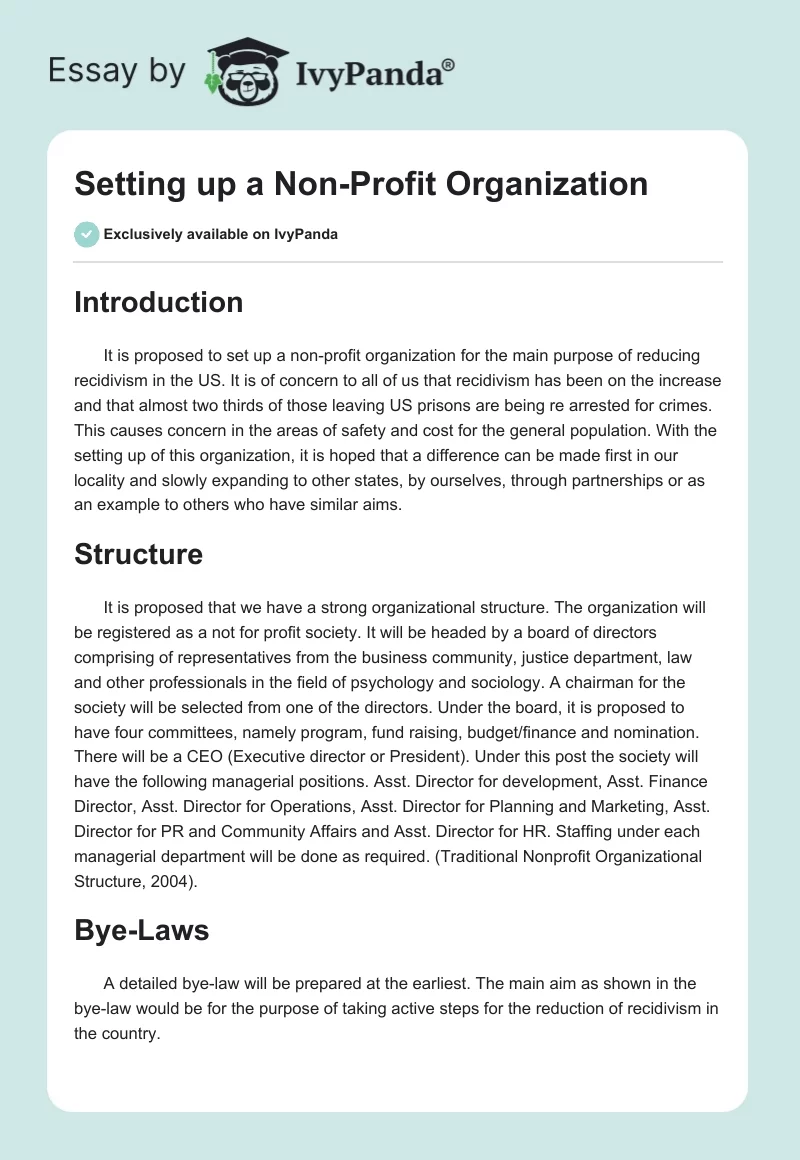 Setting up a Non-Profit Organization. Page 1