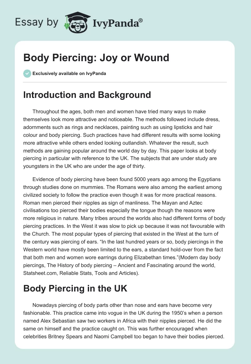 Body Piercing: Joy or Wound. Page 1