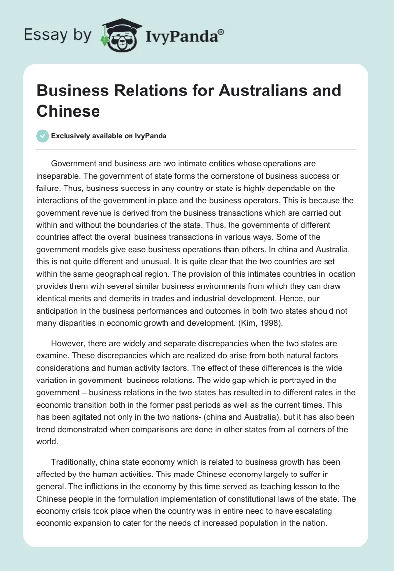 Business Relations for Australians and Chinese. Page 1